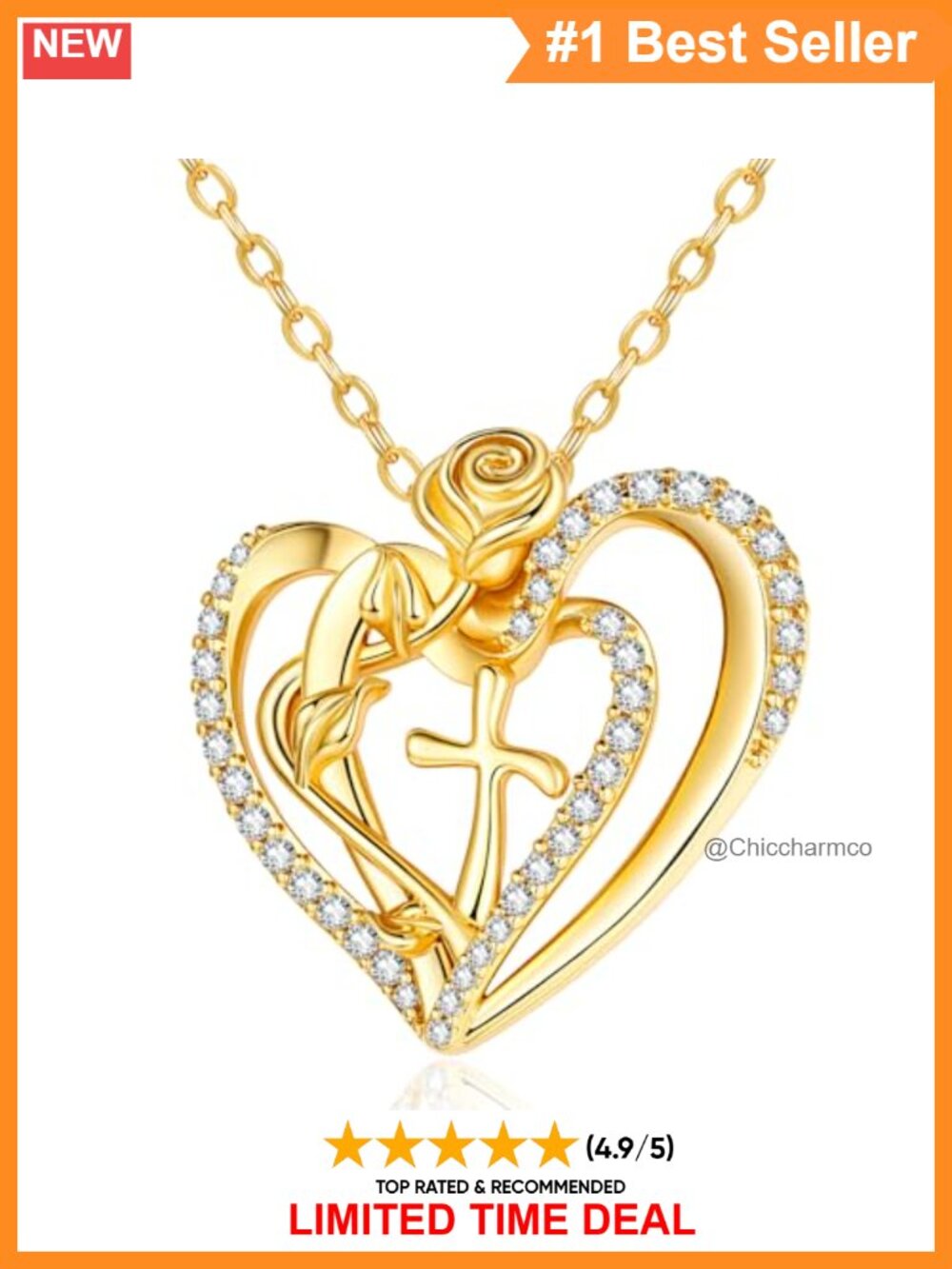 Heart Cross Pendant Necklace Anniversary Jewelry Gift